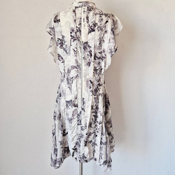 AllSaints Fleur Audrey Floral Print Asymmetric Mini Dress Mono White - Picture 8 of 16